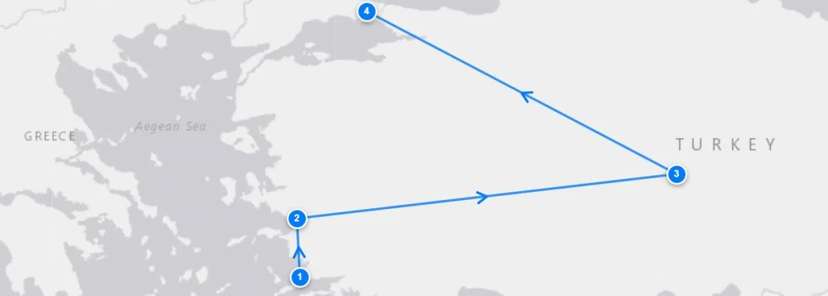 Bodrum Ephesus To Cappadocia route map